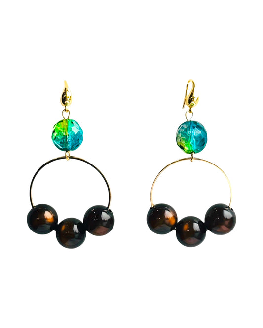 Cherie peacock green + mocca drop hoops