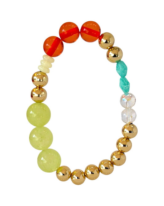 Pickle pie citrine gem, crystal, gold + vintage beaded bracelet