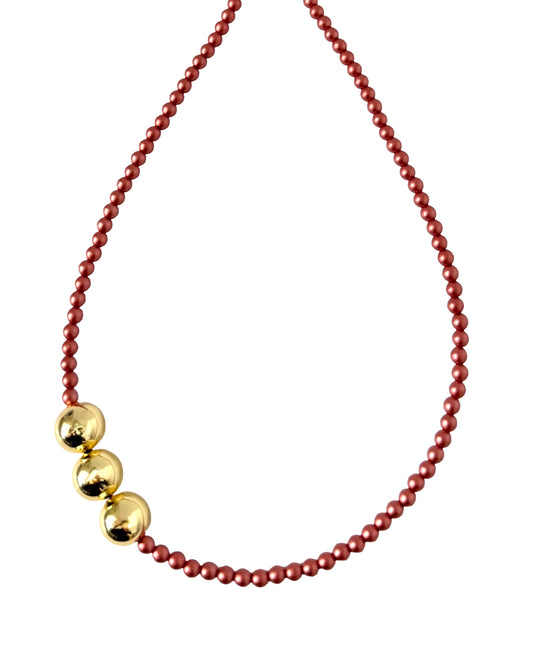 BETTY BOO BRONZE BURGUNDY METALLIC CRYSTAL PEARL + GOLD CHOKER