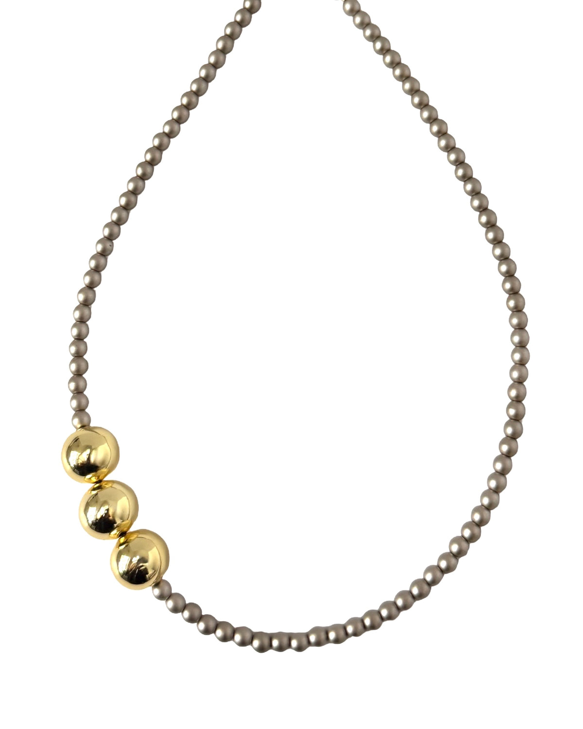 BETTY BOO LIGHT TAUPE METALLIC CRYSTAL PEARL + GOLD CHOKER