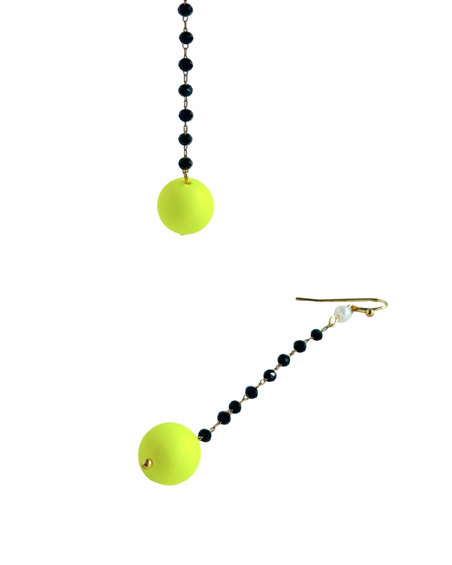 Lila black + neon yellow + pearl drop earrings