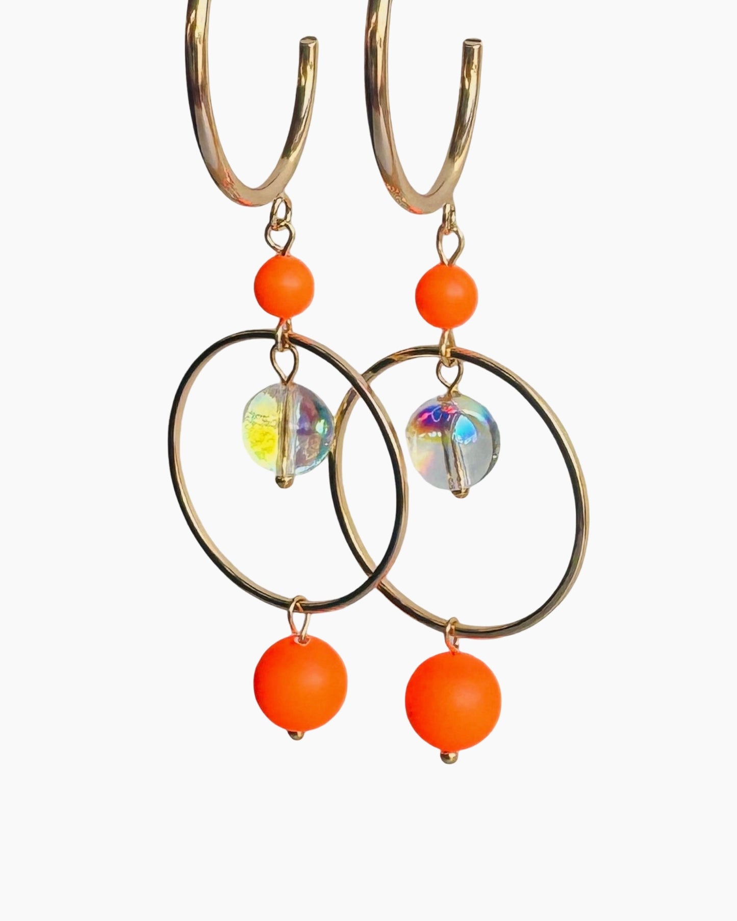 Suki neon orange pop Crystal hoop earrings