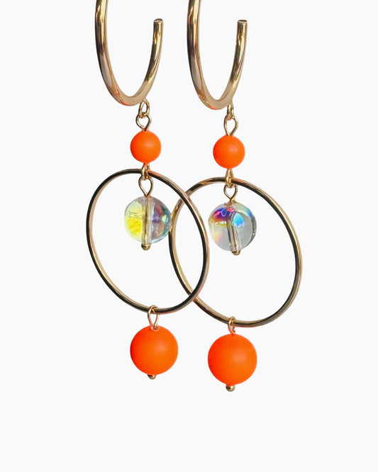 Suki neon orange pop Crystal hoop earrings