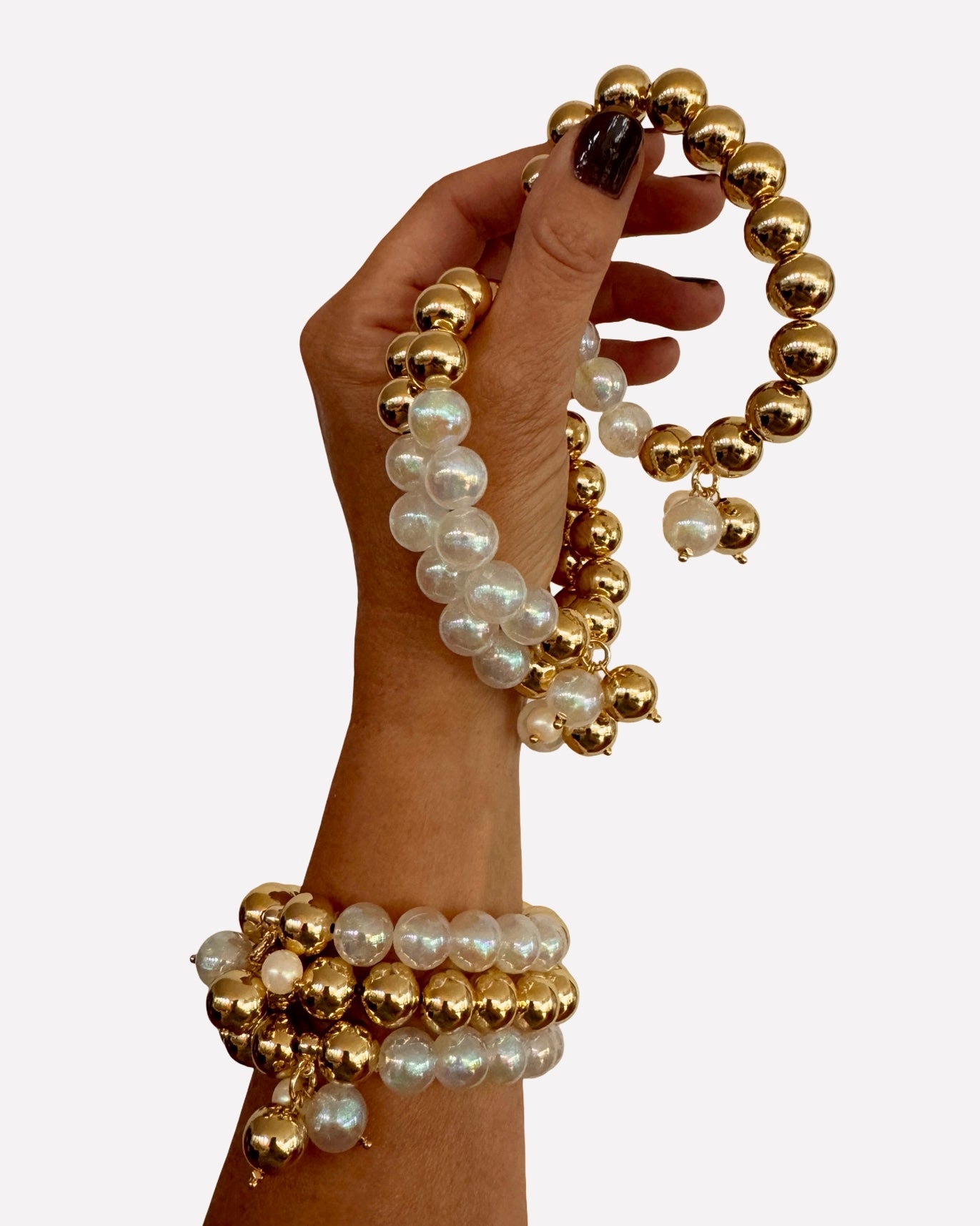 Bambi gold + Moondust white beaded multi charm bracelet