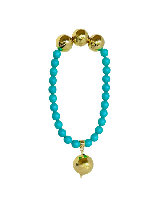 Betty boo iridescent turquoise crystal pearl gold beaded bracelet