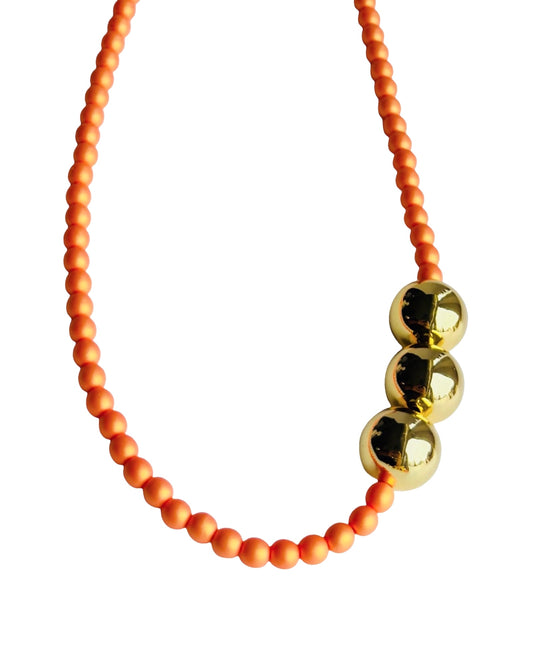 Betty boo iridescent tangerine crystal pearl gold beaded necklace