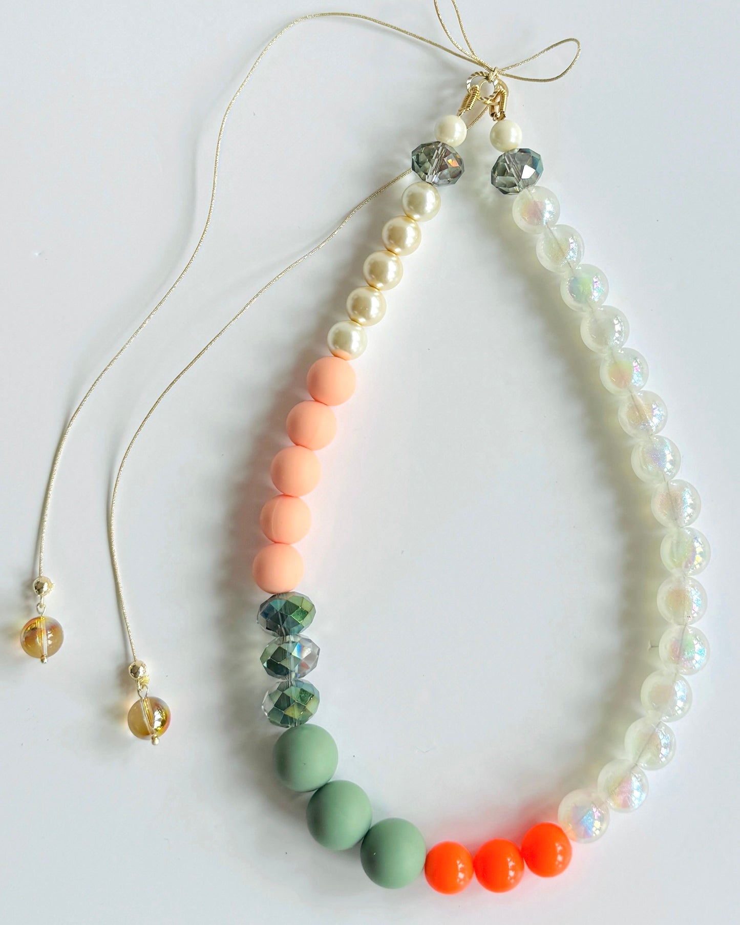 Orange peach olive crush multi wear necklace