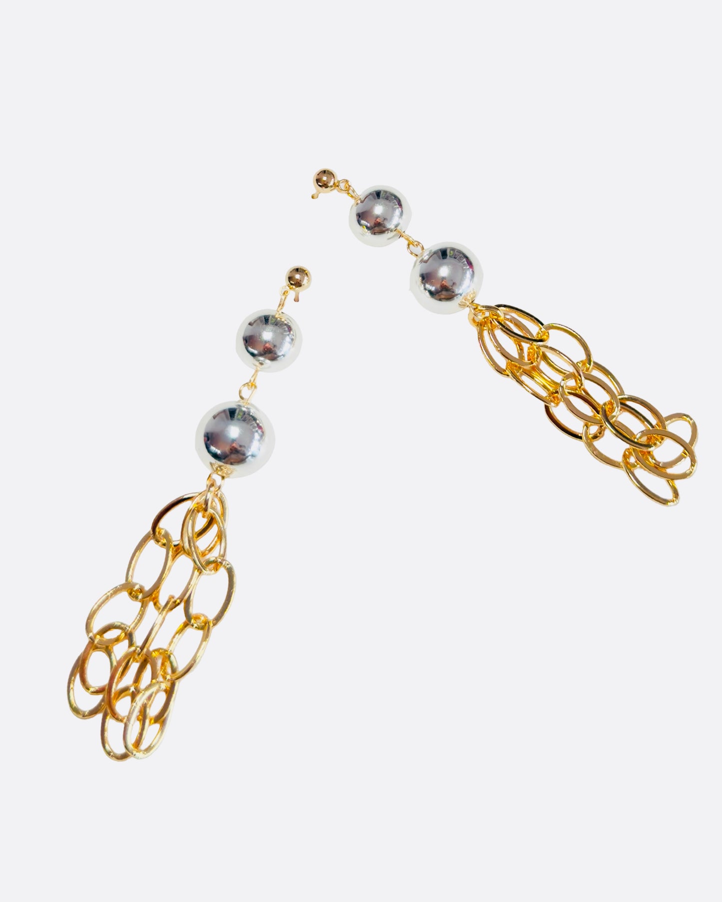 Elara silver drop ball + chain tassel earrings