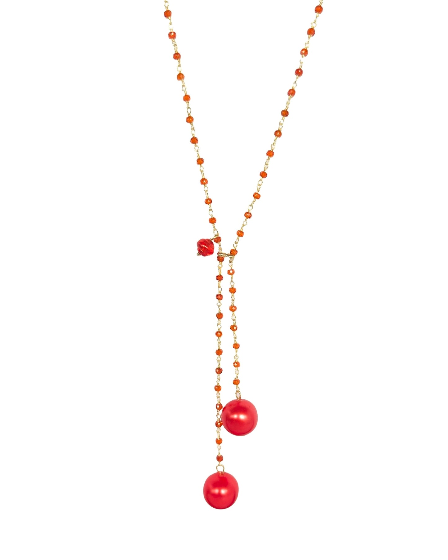 Lia drop semi precious beaded chain + handmade crystal pearl drop necklace