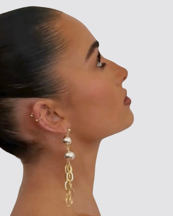 Elara silver drop ball + chain tassel earrings