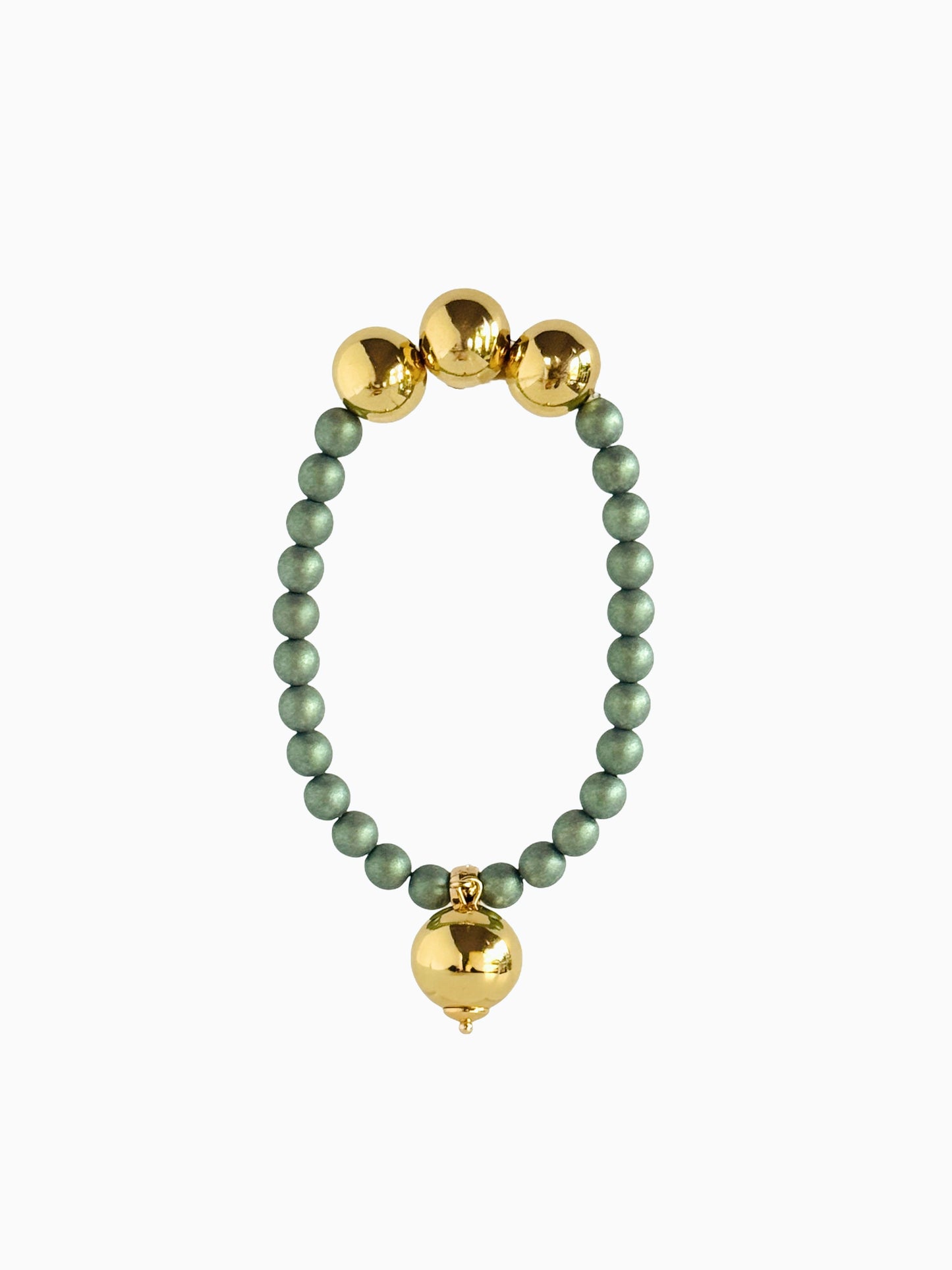 Betty boo olive green iridescent pearl gold bracelet, drop gold charm