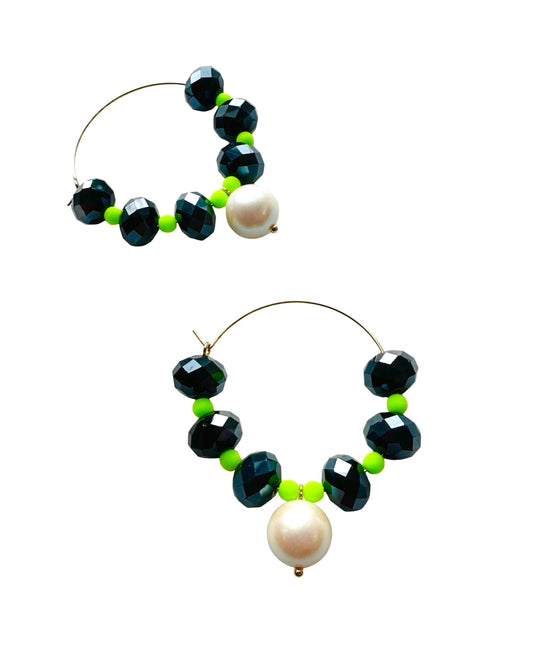 Jet magic + neon lime pearl drop hoops