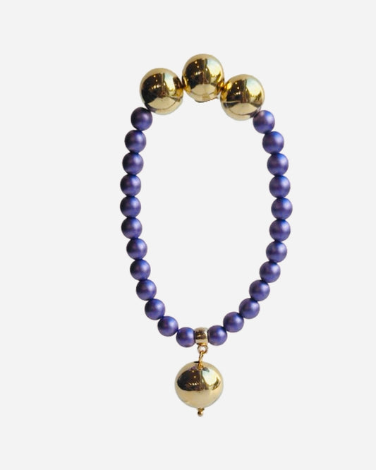 Betty boo iridescent purple haze crystal pearl gold beaded gold bracelet