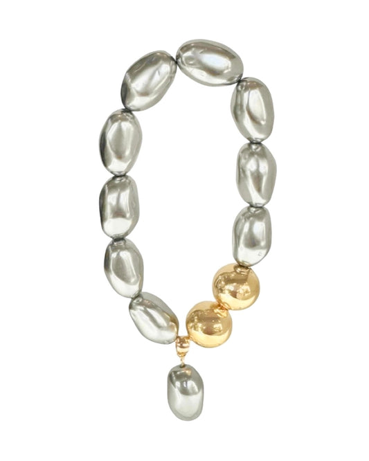 Alba Japanese lucite vintage grey pearl + gold bracelet