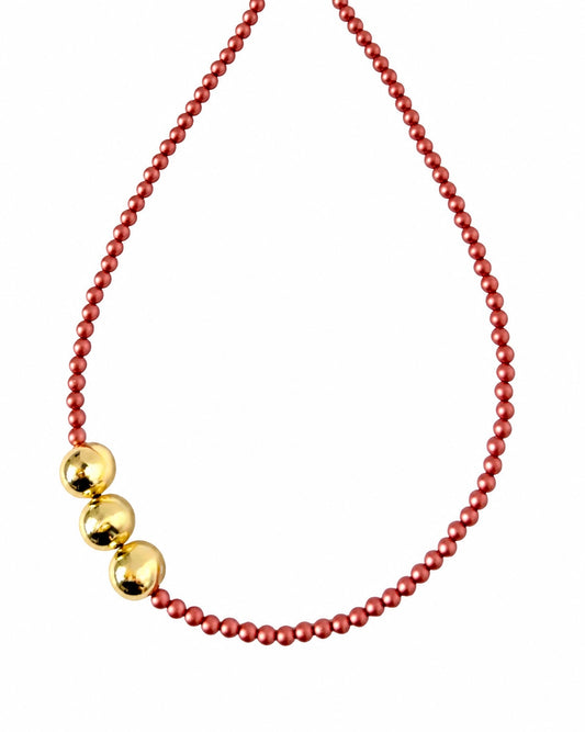 BETTY BOO BRONZE BURGUNDY METALLIC CRYSTAL PEARL + GOLD CHOKER