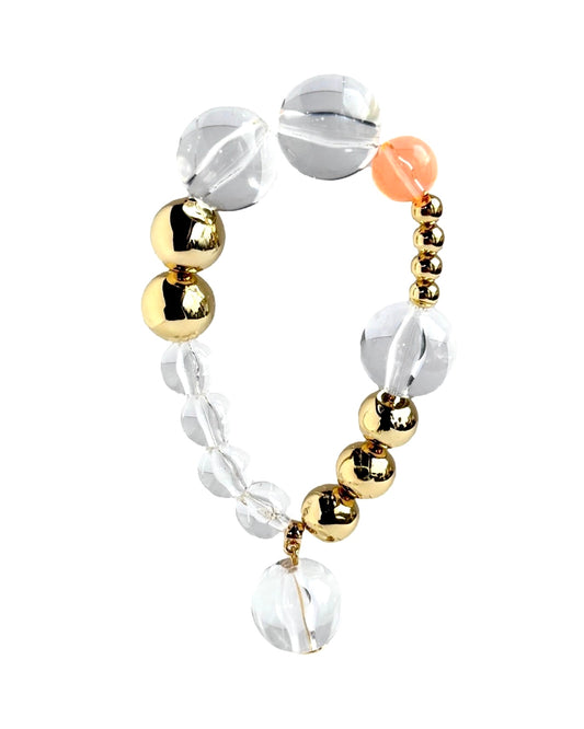Baby bell neon peach vintage, lucite + gold beaded bracelet