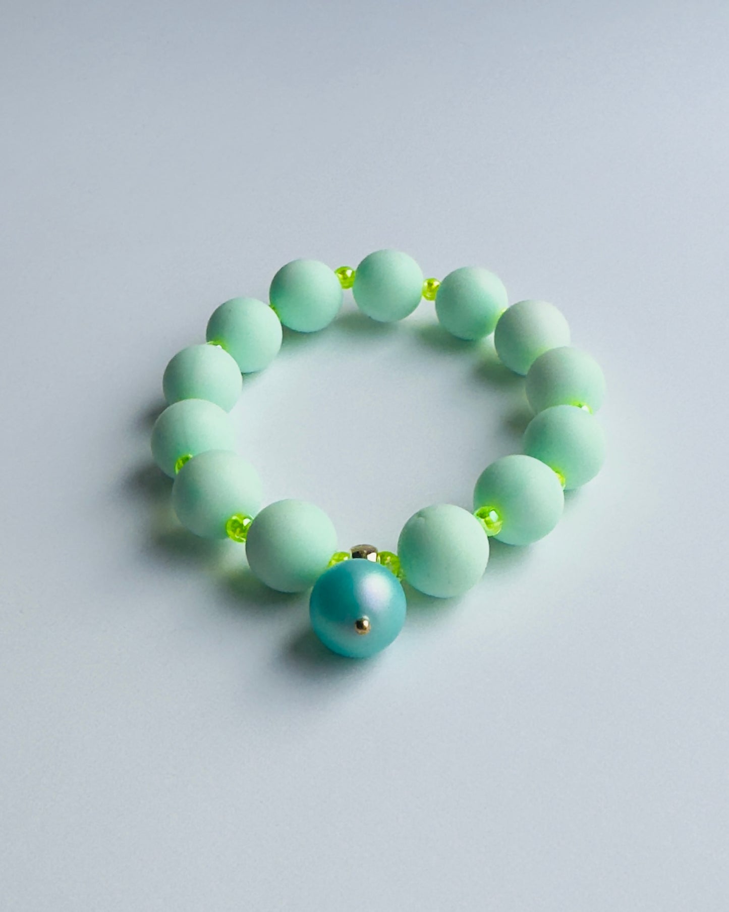 Beau faded mint + lime beaded bracelet, Australian crystal charm