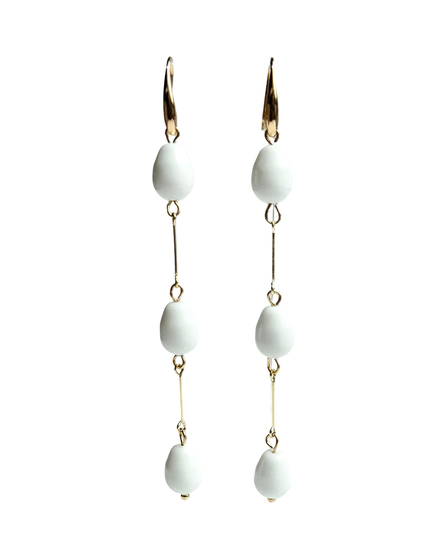 White crystal gold raindrop earrings