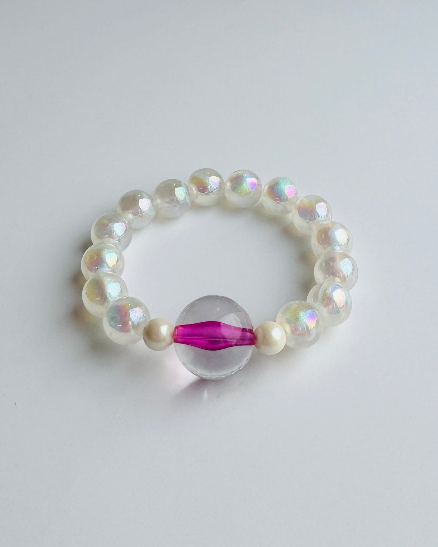 Marshmallow cloud pink + cream beaded bracelet