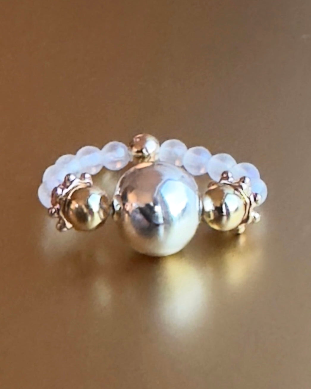 Ice Queen silver beaded, gold filigree ring