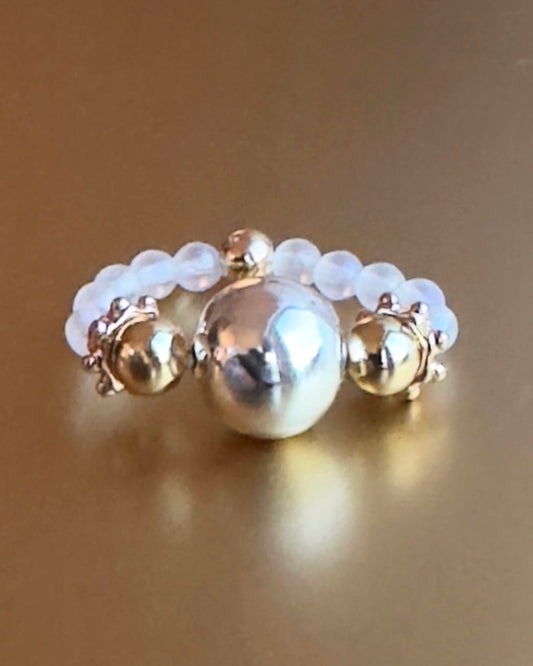 Ice Queen silver beaded, gold filigree ring