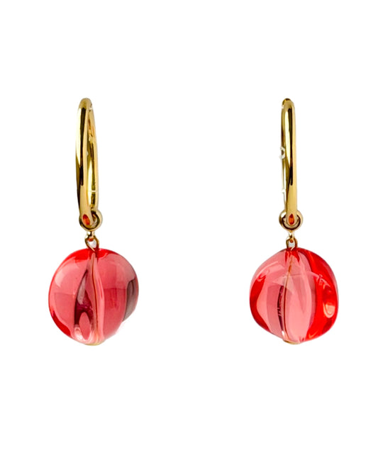 Pretty In Pink Vintage Drop Gold Filled Hoop Earrings
