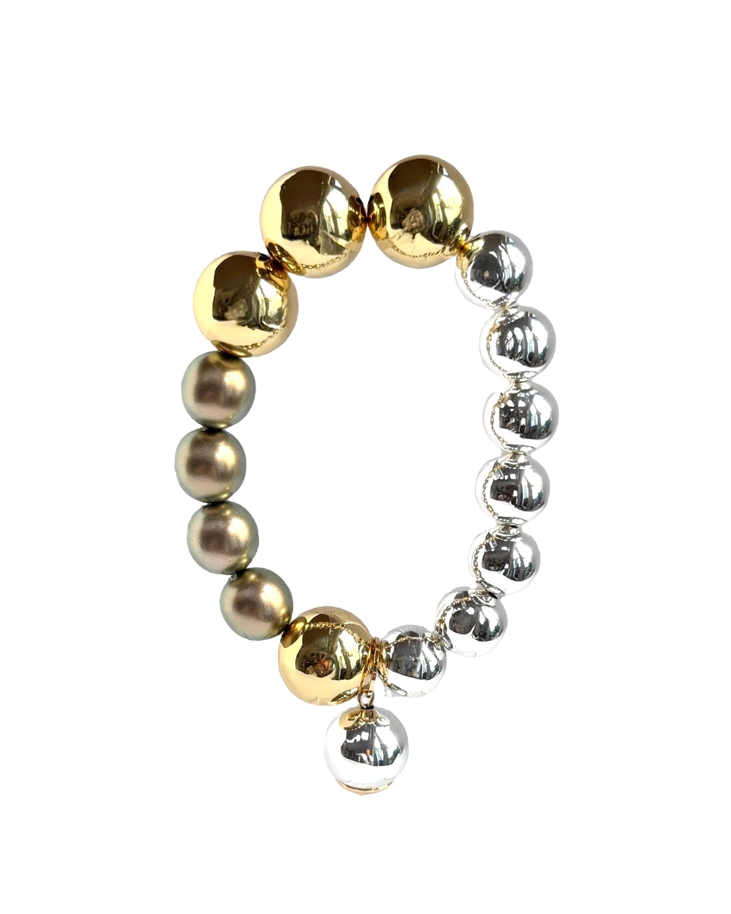 Snow Drop Golden Green Gold + Silver Crystal Pearl Bracelet