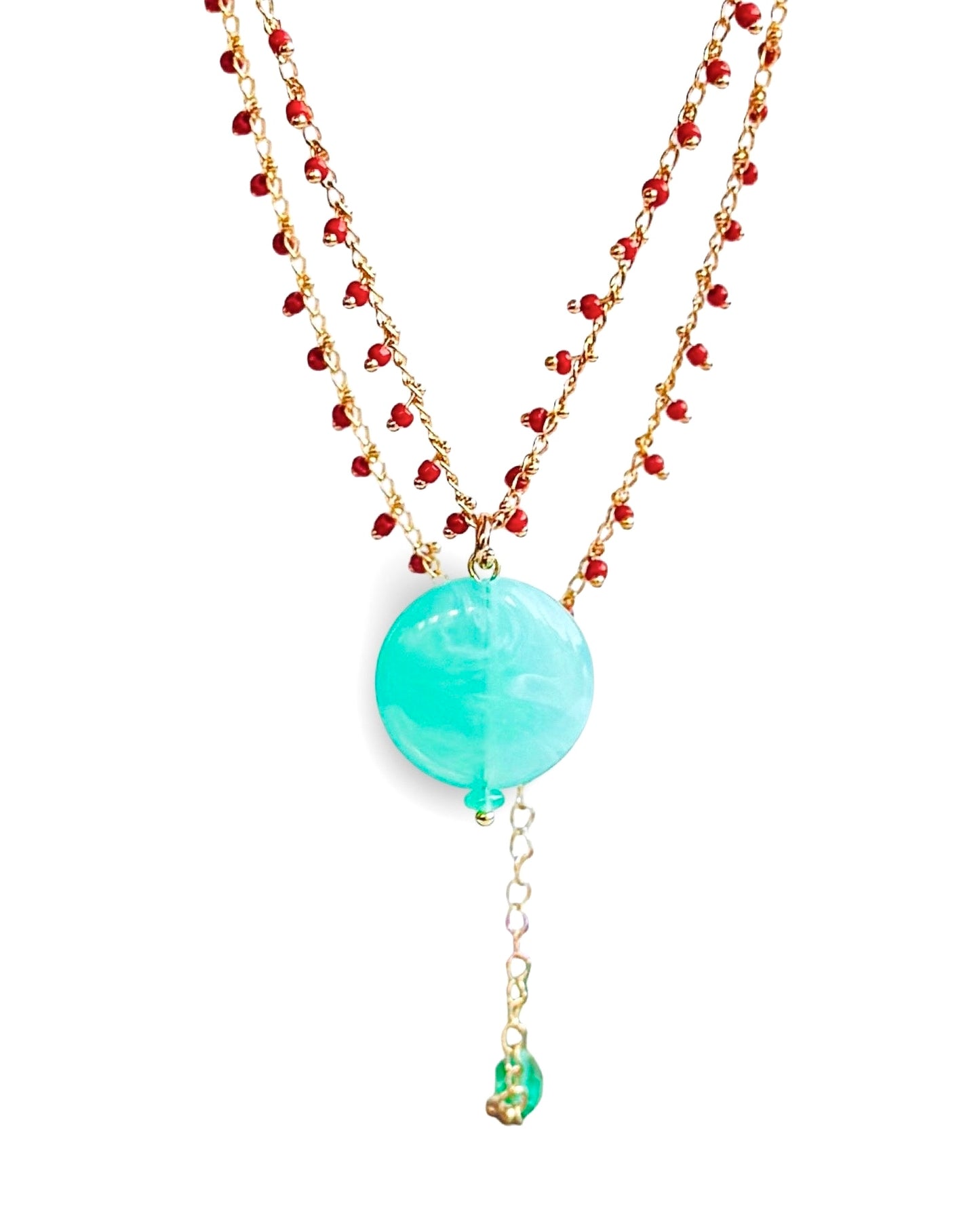 Symi red quartz + turquoise beaded necklace