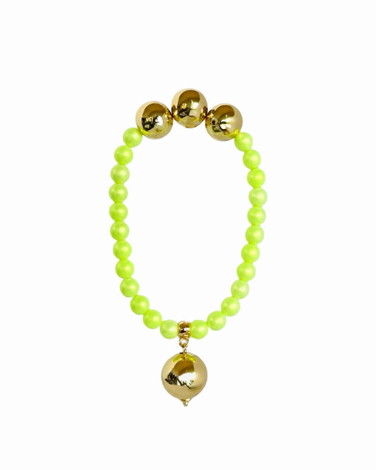 Betty Boo Lime iridescent crystal pearl + gold beaded bracelet