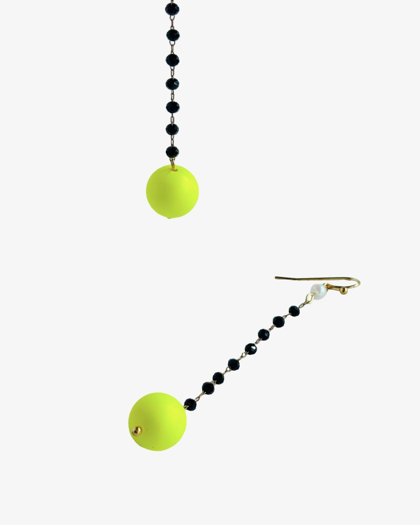 Lila black + neon yellow + pearl drop earrings