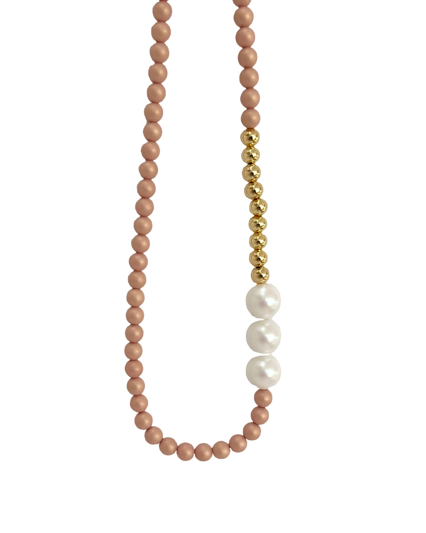 Bonnie bell dusty rose + white iridescent crystal pearl + gold necklace