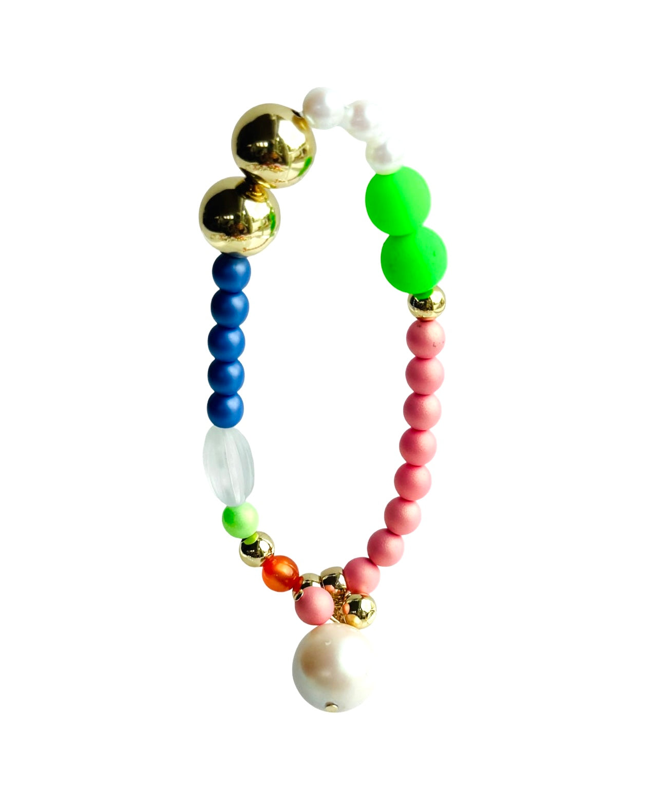 Rainbow princess green neon pop crystal pearl multi charm bracelet