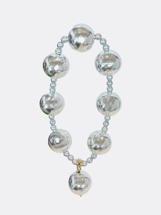 Penny plum silver stream crystal pearl bracelet, silver drop charm