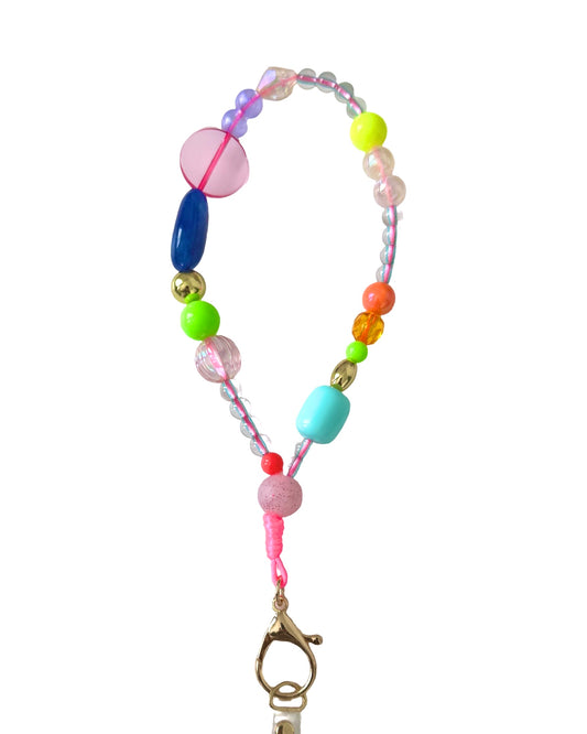 Candy Club Phone Wrist Strap – Pink Lucite, Handmade Crystals + Gold Beads
