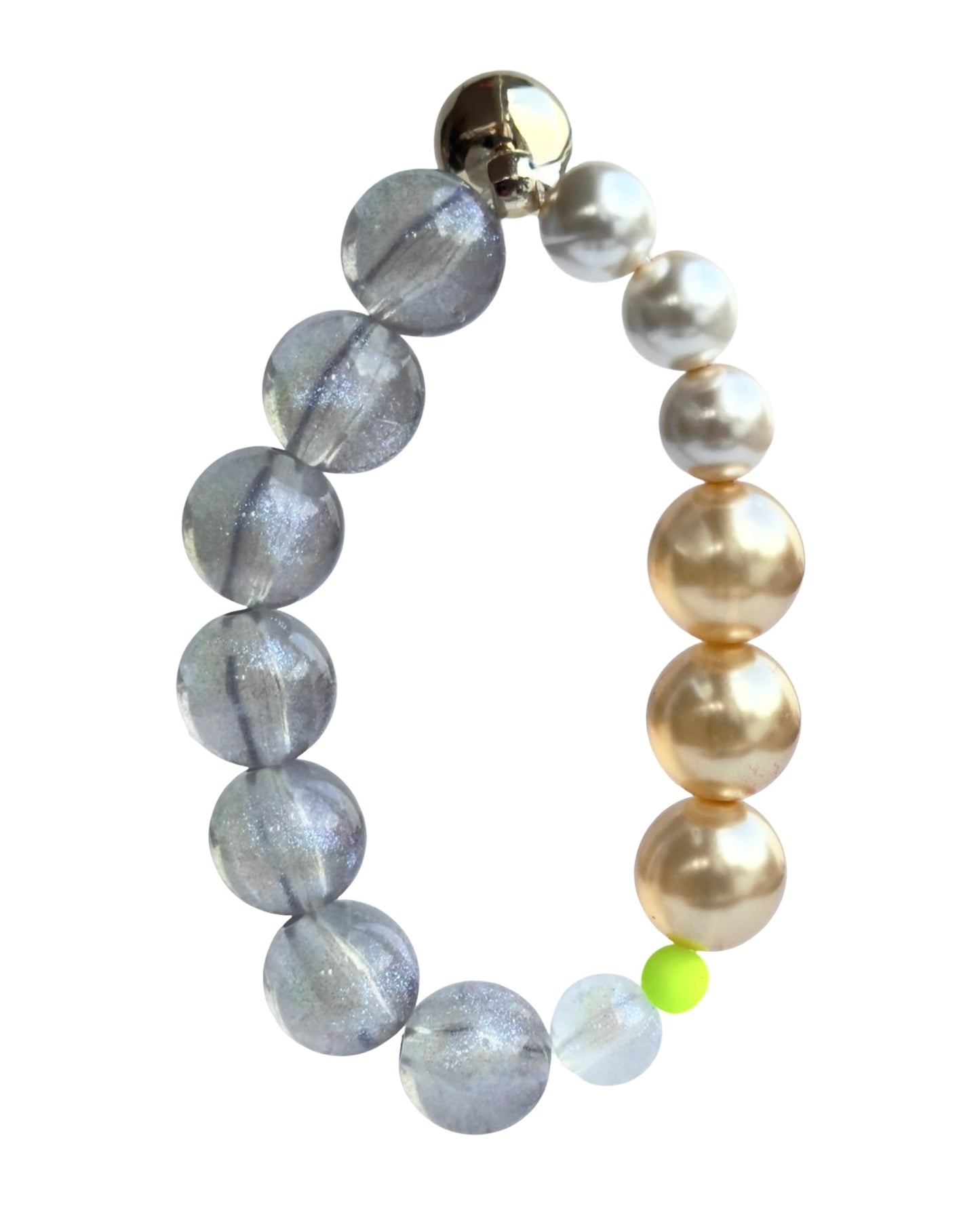 Cherry bomb soft iridescent gold crystal,pearl beaded bracelet, gold filled drop charm