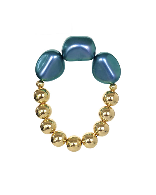 Gloria Metallic iridescent blue green pearl gold beaded bracelet