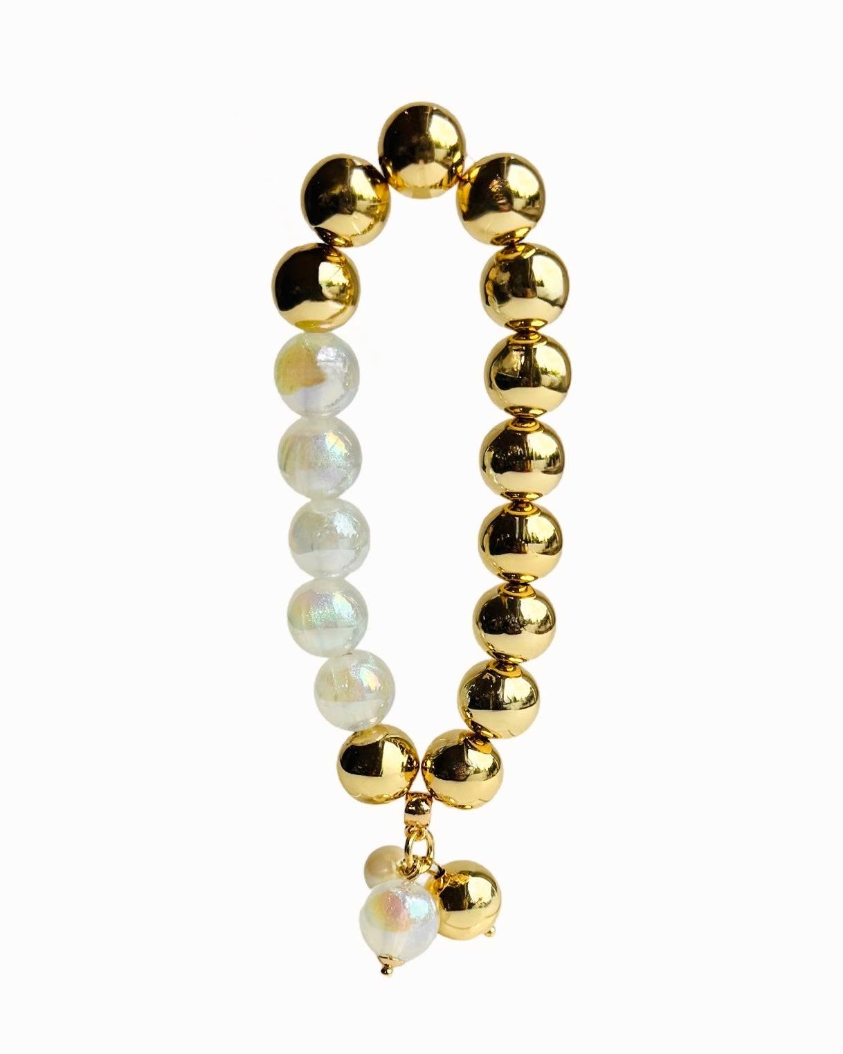 Bambi gold + cream iridescent crystal pearl beaded multi charm bracelet