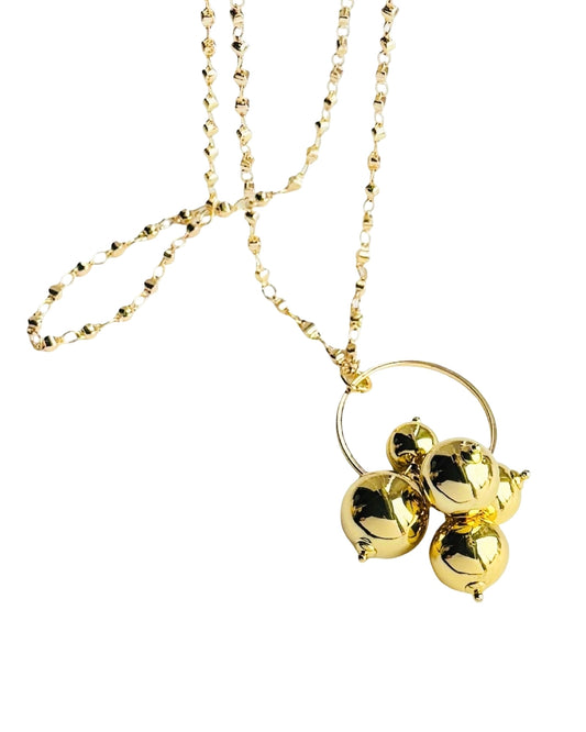 Gayle long drop gold beaded pendant necklace