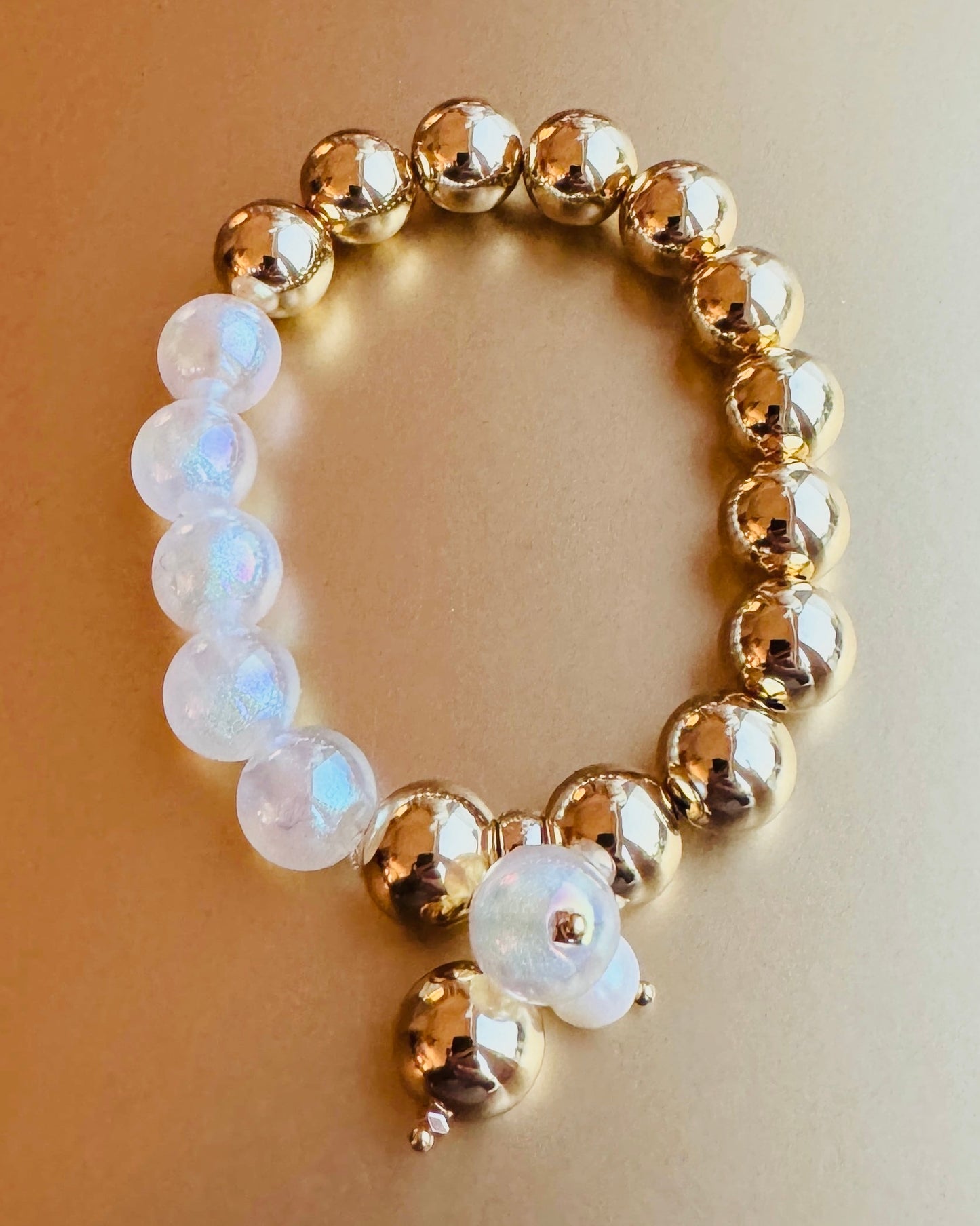 Bambi gold + Moondust white beaded multi charm bracelet