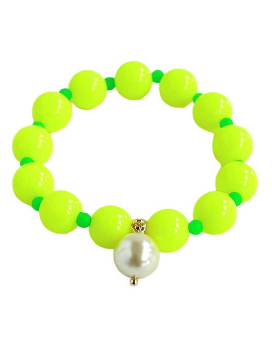 Beau neon yellow + pearl bracelet