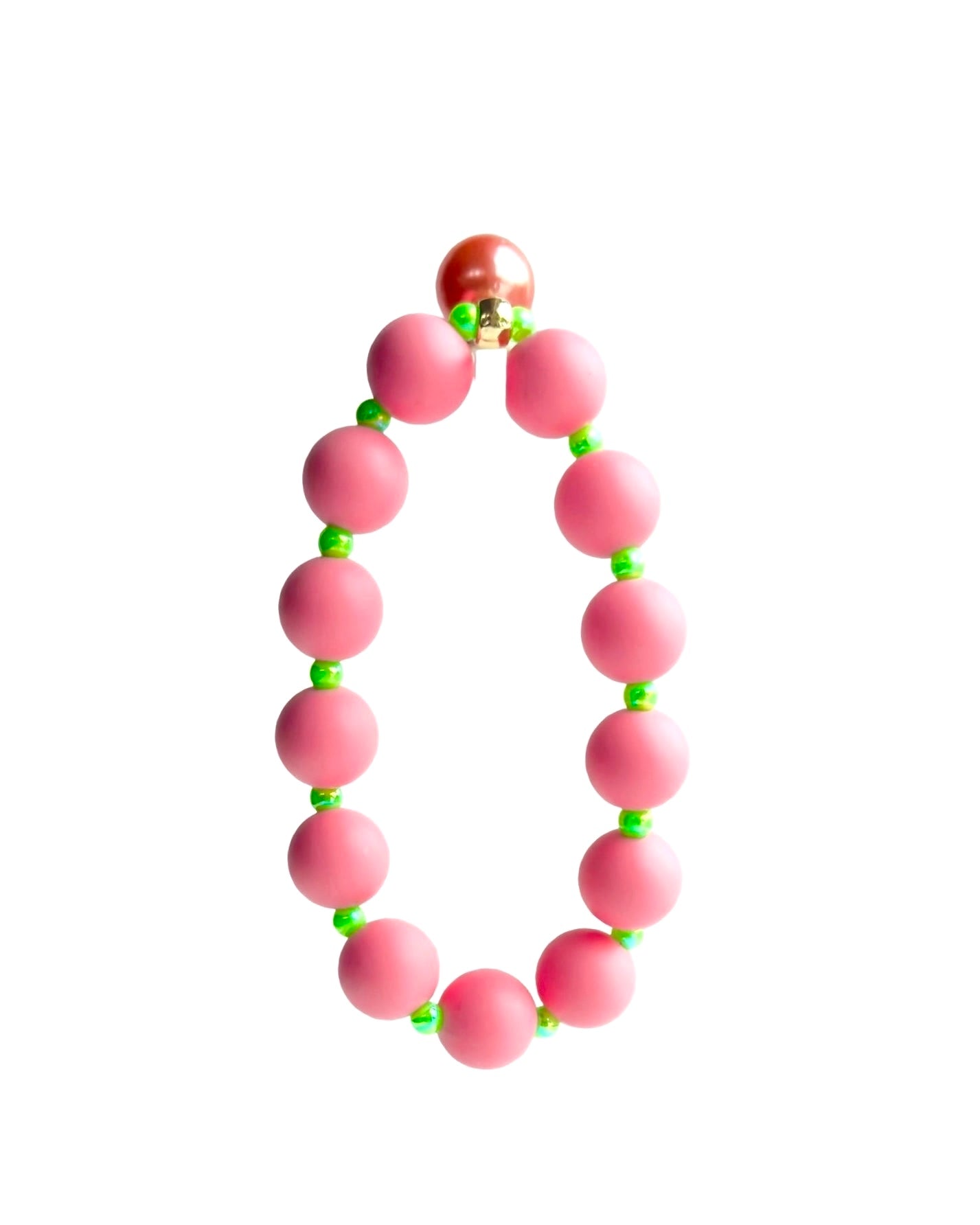 Beau bracelet in pink + neon green, coral pink pearl charm