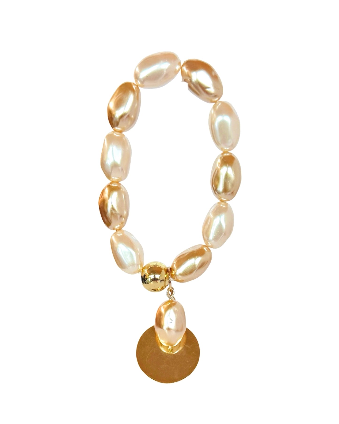 Sevda loved up gold disc + vintage charm vintage lucite Japanese pearl bracelet