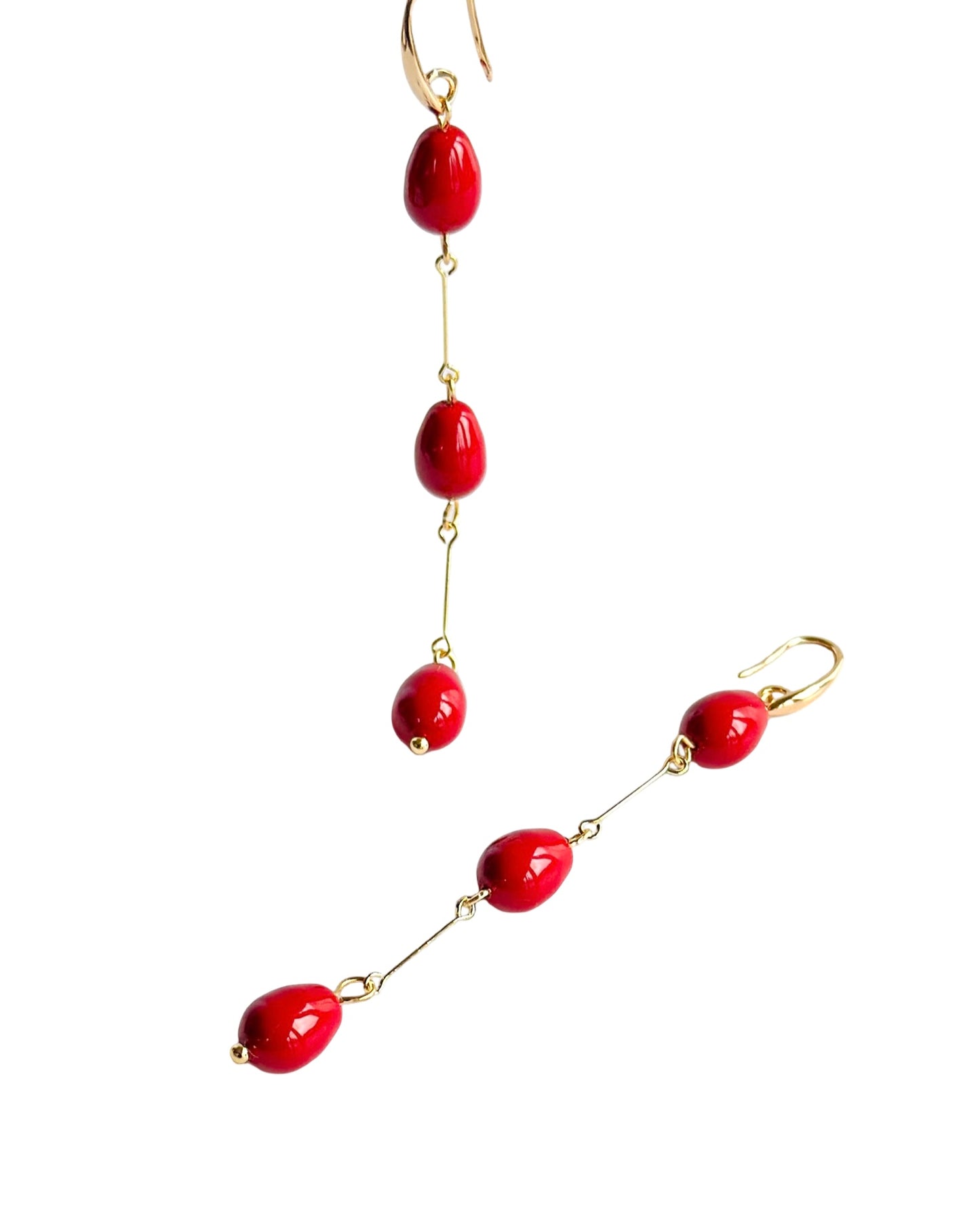 Rain drop earrings in deep red