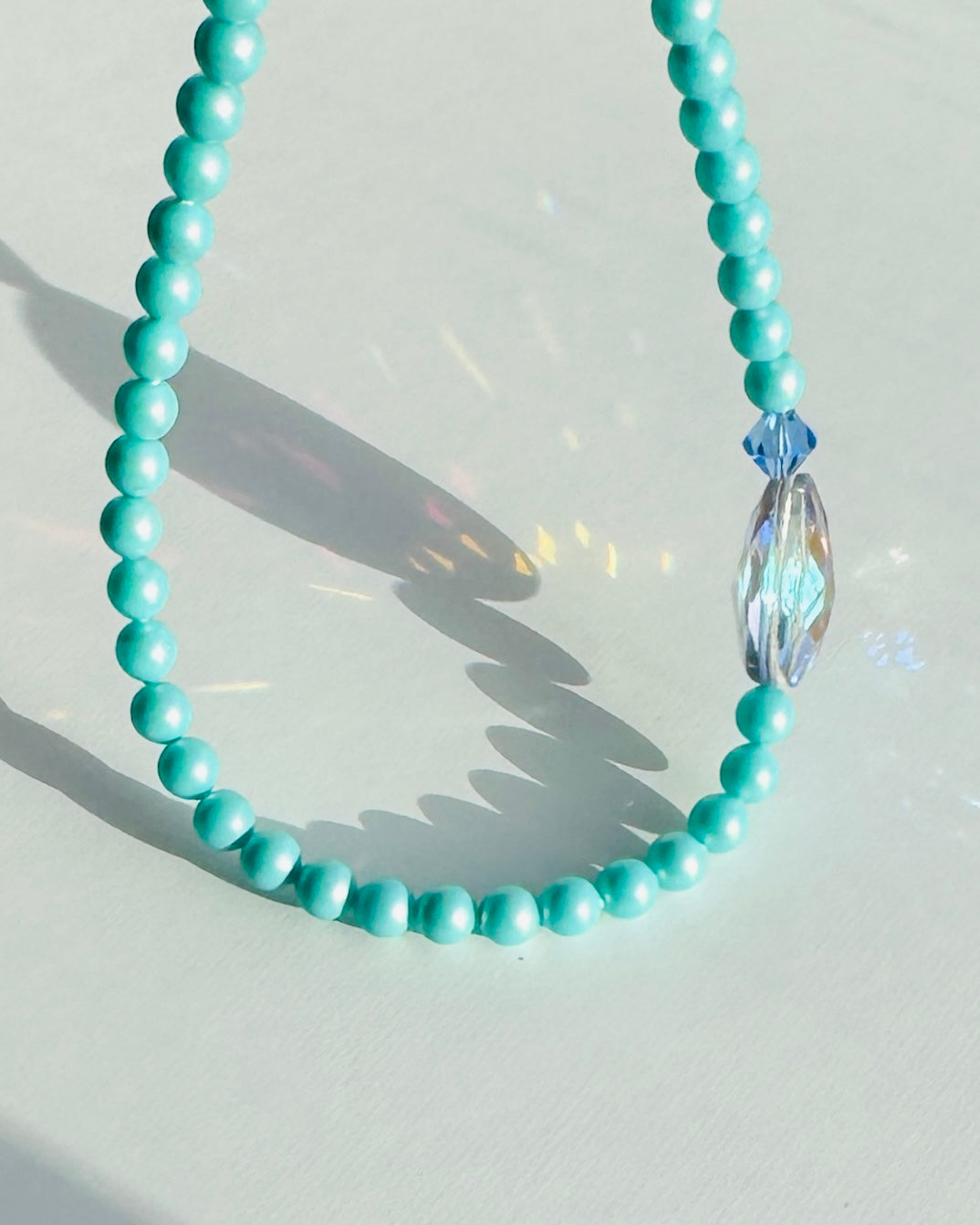 Glenda Seafoam Crystal Pearl + Crystal Necklace