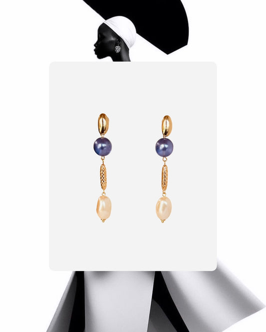 Juliette bejewelled sapphire crystal, pearl gold long drop earrings