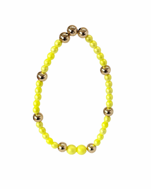 Baby love iridescent soft neon yellow crystal pearl + gold bracelet