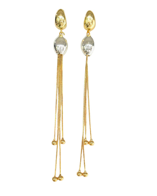 Fringe flapper gold silver long drop earrings