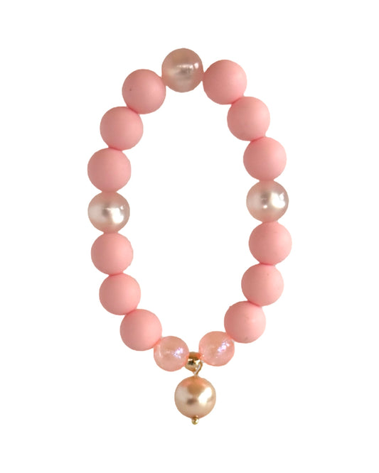 Crumpet pink petal beaded bracelet, crystal pearl charm