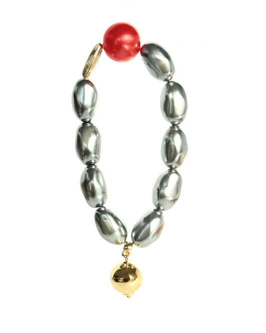 Bejewelled Juliette deep grey Japanese vintage pearl, tango crystal charm bracelet