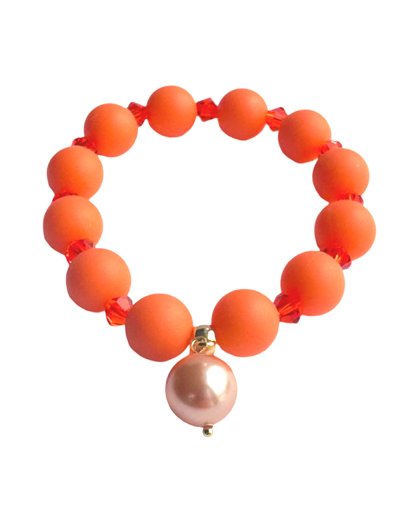 Bea manderine orange + Austrian crystal pearl beaded bracelet